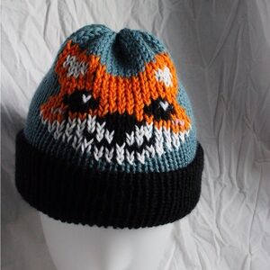 Women's Fox Knit Beanie - Orange, Black, and White